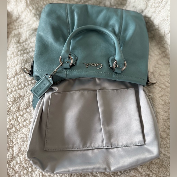 Vintage Coach Y2K Mini Ashley Leather Tote & Crossbody Bag Tiffany Blue & Silver - Picture 8 of 10